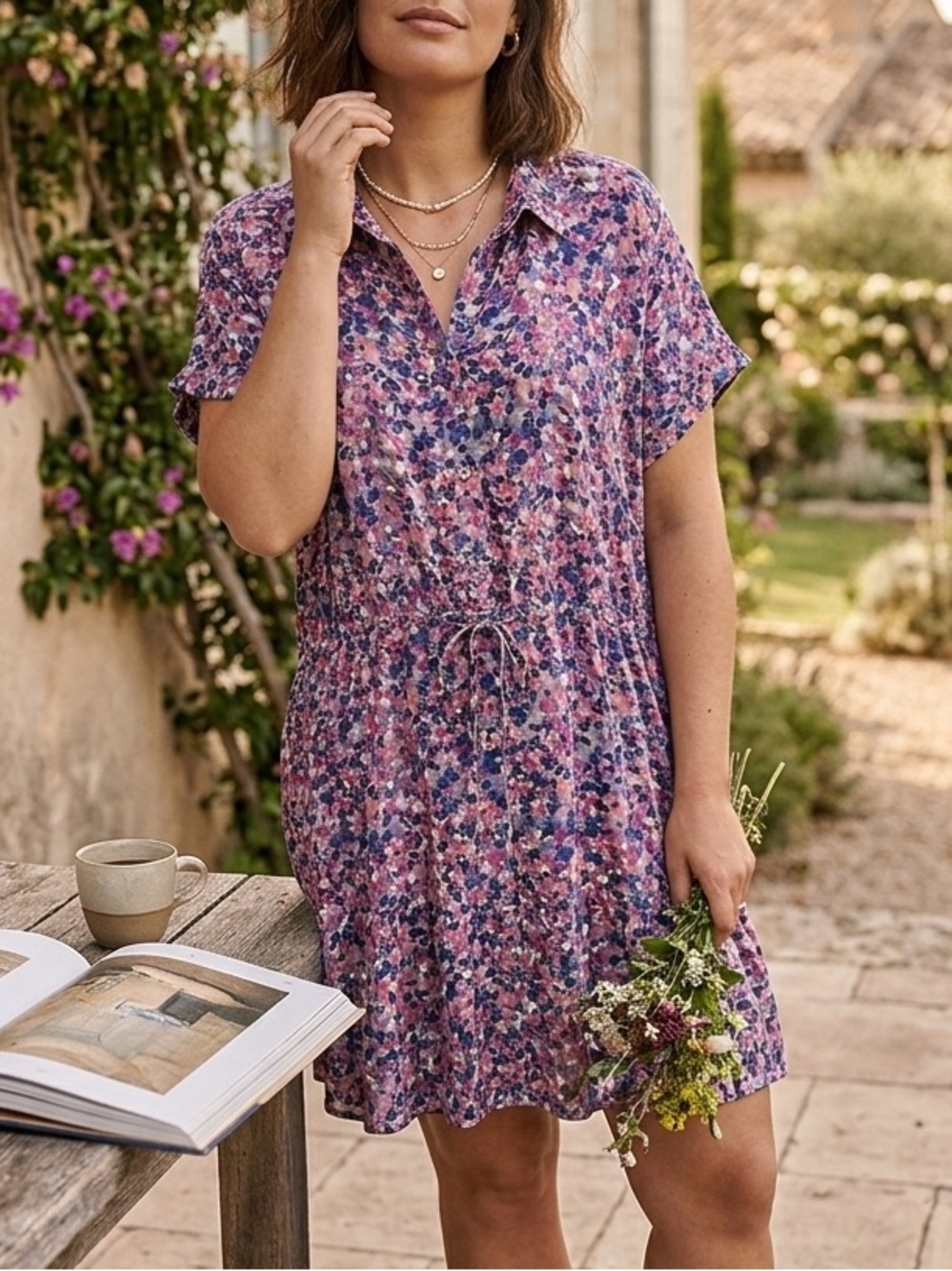 beachlunchlounge Pink, Blue & Coral Floral Dress‎